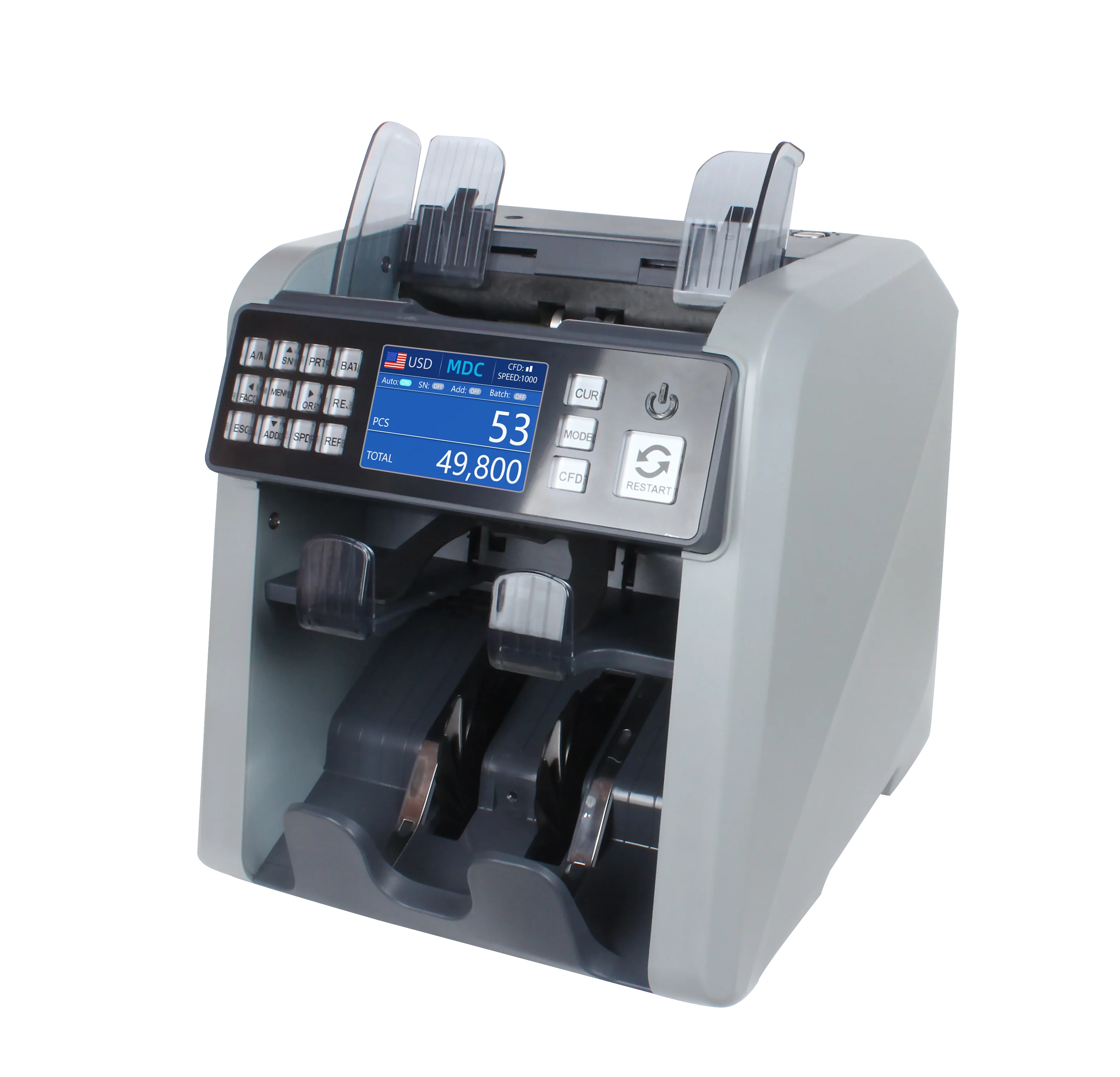 Banking portable equipment 2 Pocket Multi Currency Sorter with SN Reading Printing Banknote detector machine with UV MG IR MAGE