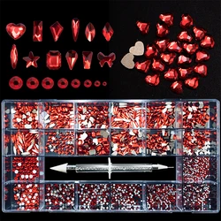 Multi Shapes Glass Diamond Nail Art Gem Kit Iridescent 3D Flatback Ab Color Nail Crystals Rhinestones Stone For Decor