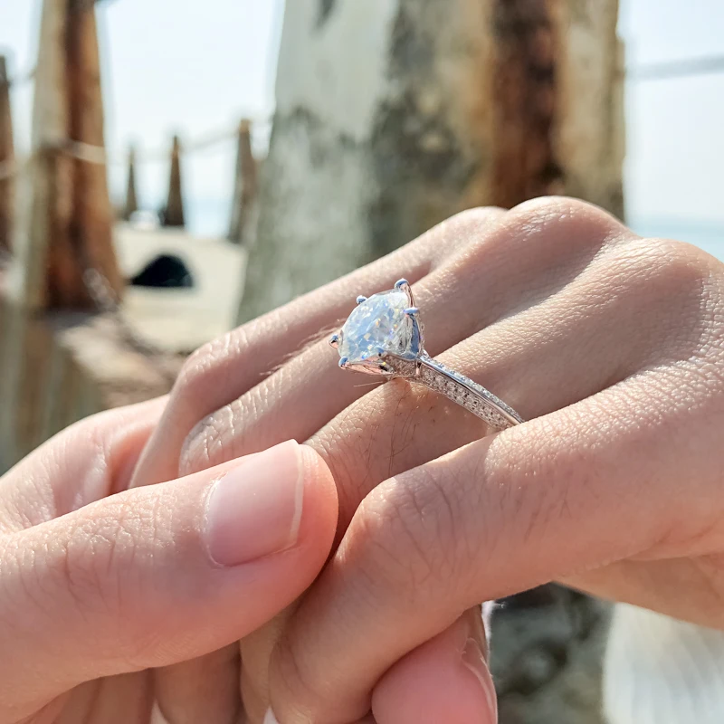 High Quality Fashion Women Luxury Fine Jewelry 3ct 3.0ct 3 Carat 9mm Moissanite S925 Sterling Silver Wedding Engagement Rings