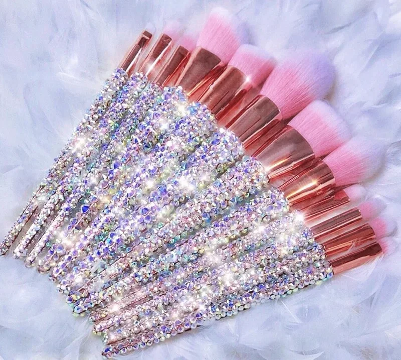 12Pcs Diamond-studded Makeup Brushes  Makeup Beauty Tools Full Diamond Loose Powder Repairing Brush Concealer Brush