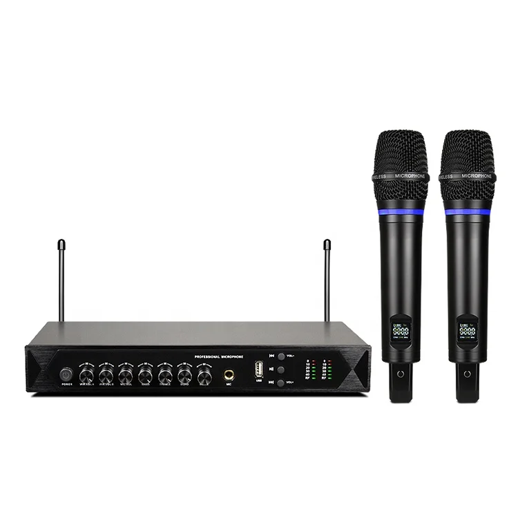 UHF Channel Rechargeable Two-handed Cordless Microphone Professional UHF WIreless Karaoke Microphone