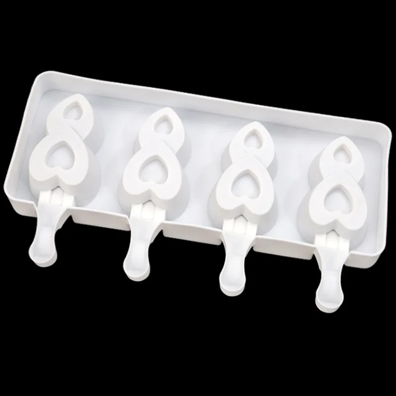 T814  DIY 4 cavity large double love heart Popsicle silicone mold chocolate bar mold
