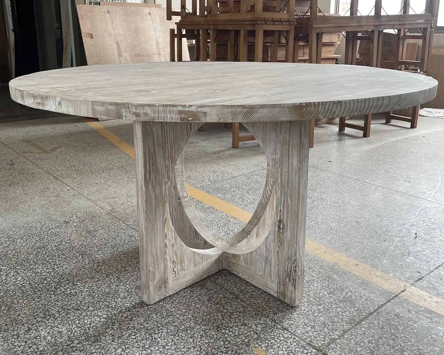 Dining room furniture rustic style white wash reclaimed solid wooded slab round wedding dining table for 6