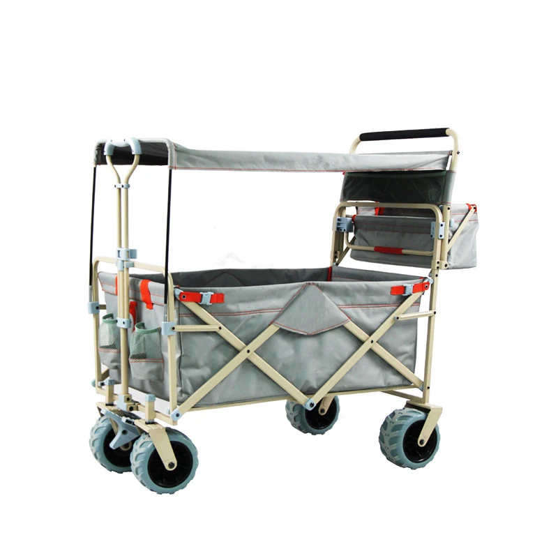 F038 Portable utility folding outdoor camp park cart beach stroller wagon with canopy