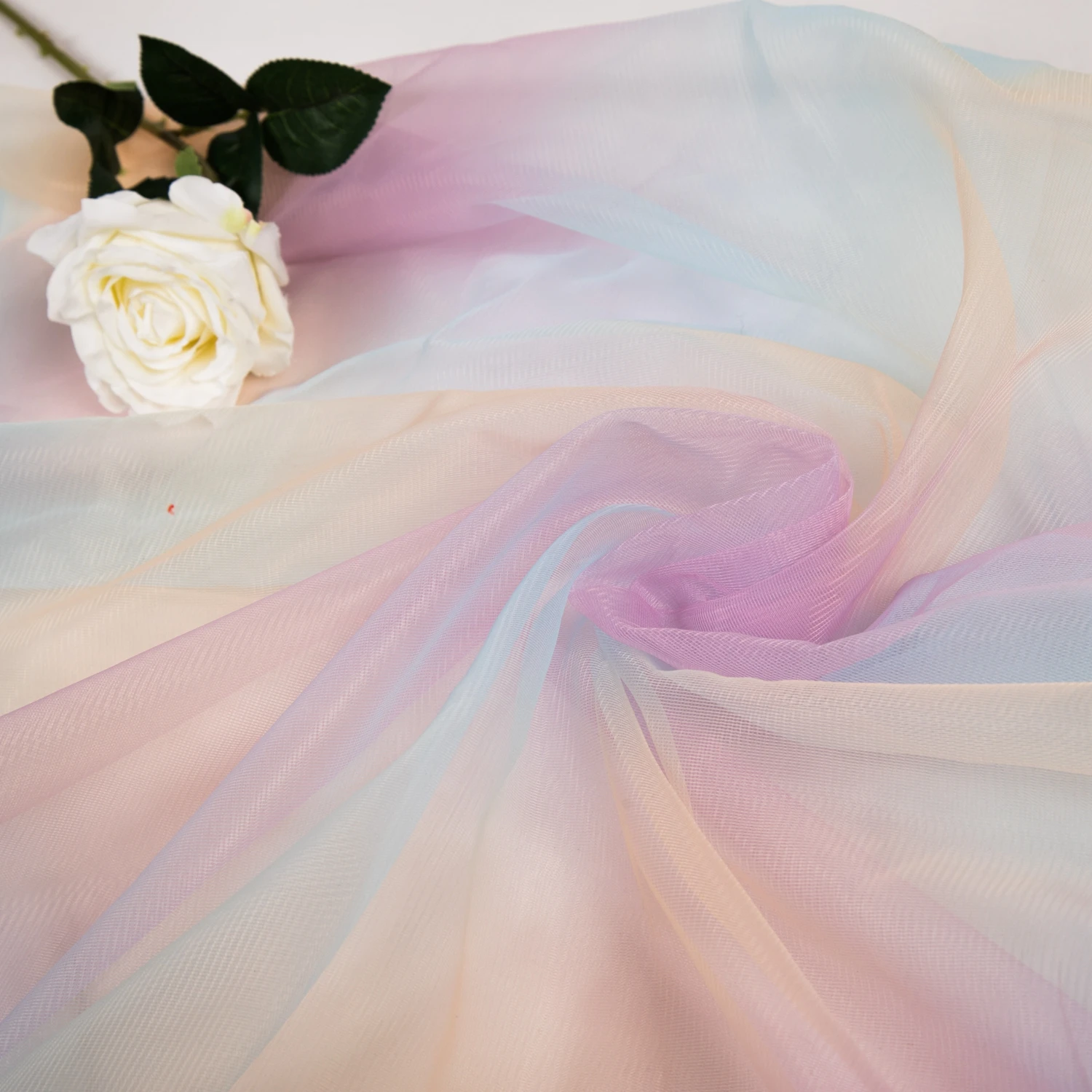 Ombre Gradient Rainbow Colorful Korean Organza Plain Tricot Tulle Fabrics For Skirt Dress