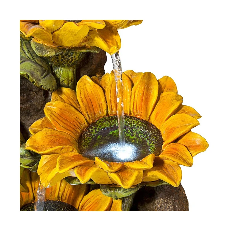 Large Size Outdoor Resin Fairy With Sunflowers Handmade Sculpture Water Fountain Garden With Lady Statue Led Lights
