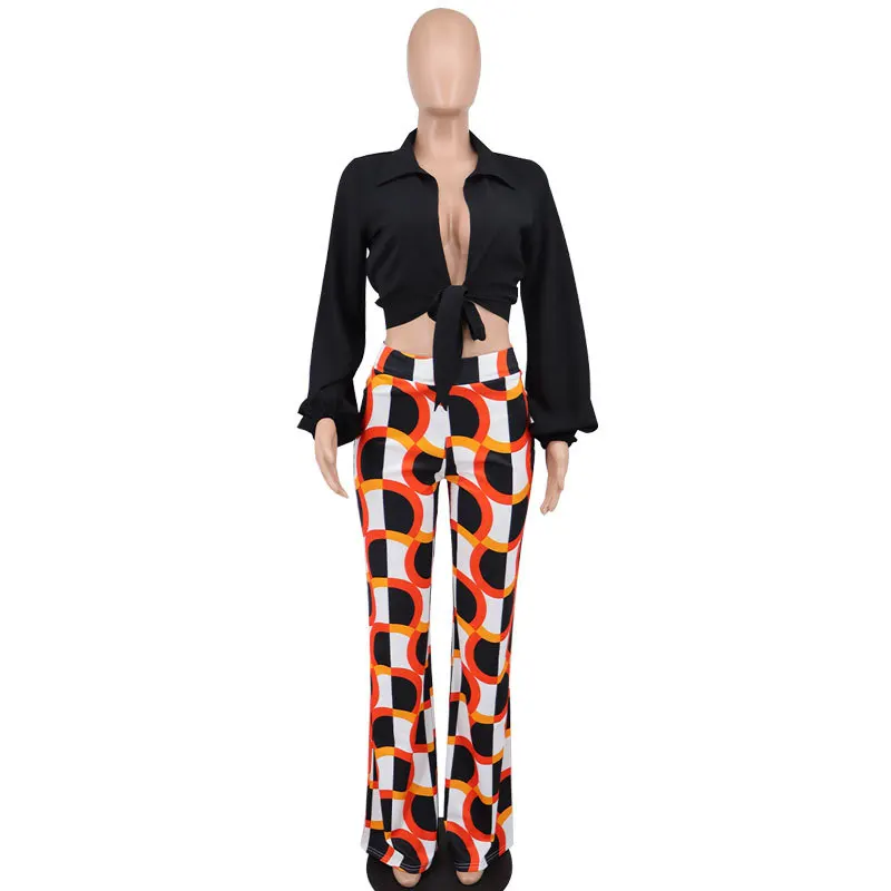 Casual Design Sense Polyester Printing 2022 Spring Clothes Tether Loose V-Neck Sexy Two Piece Set