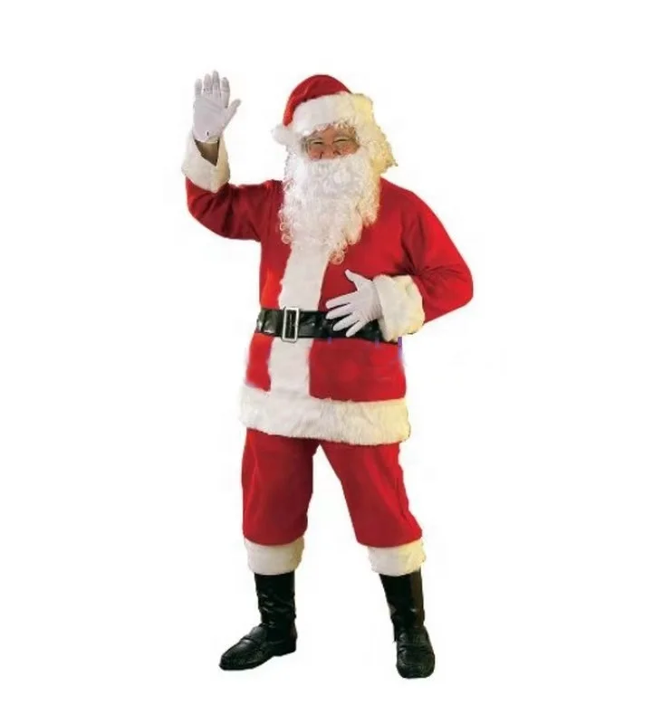 2023 Holiday Polyester Suit with Knitted Christmas Design Red Santa Claus Xmas Cosplay for Adults Includes Hat & Acc