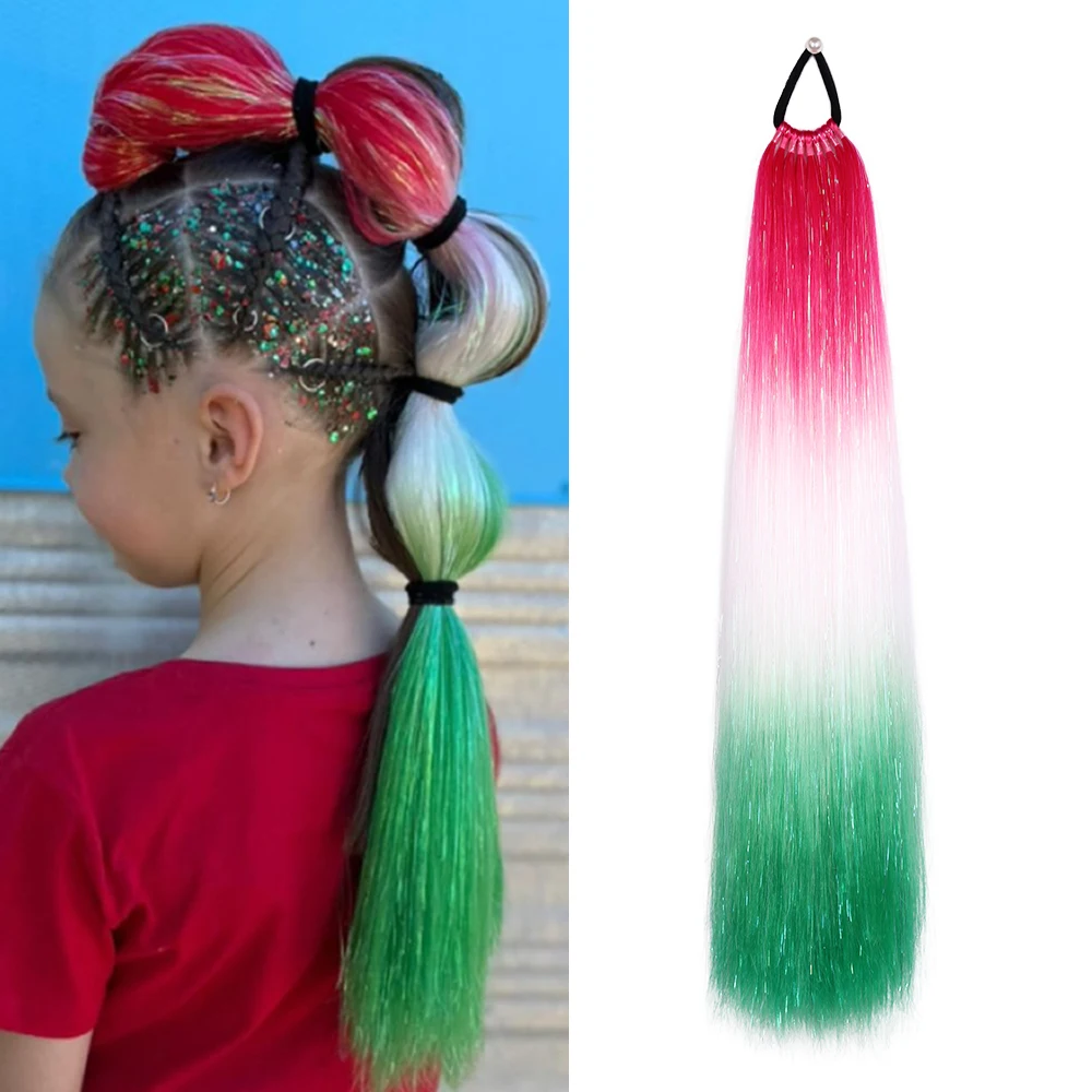 9 Strands Tinsel Glitter Braided Ponytail Colored Hair Extensions for Kids Girls Hair Accessories