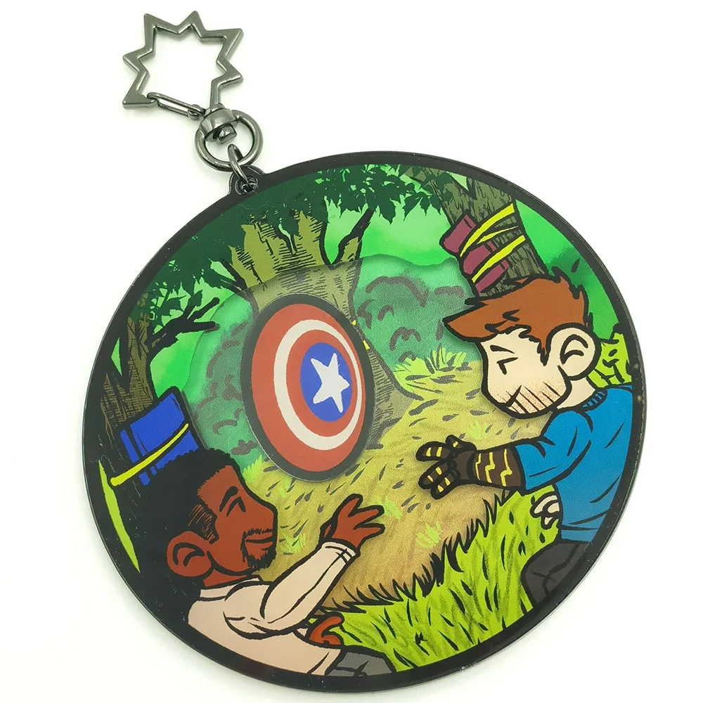 Custom wholesale clear acrylic shaking charms shaker keychains with non-clear edge