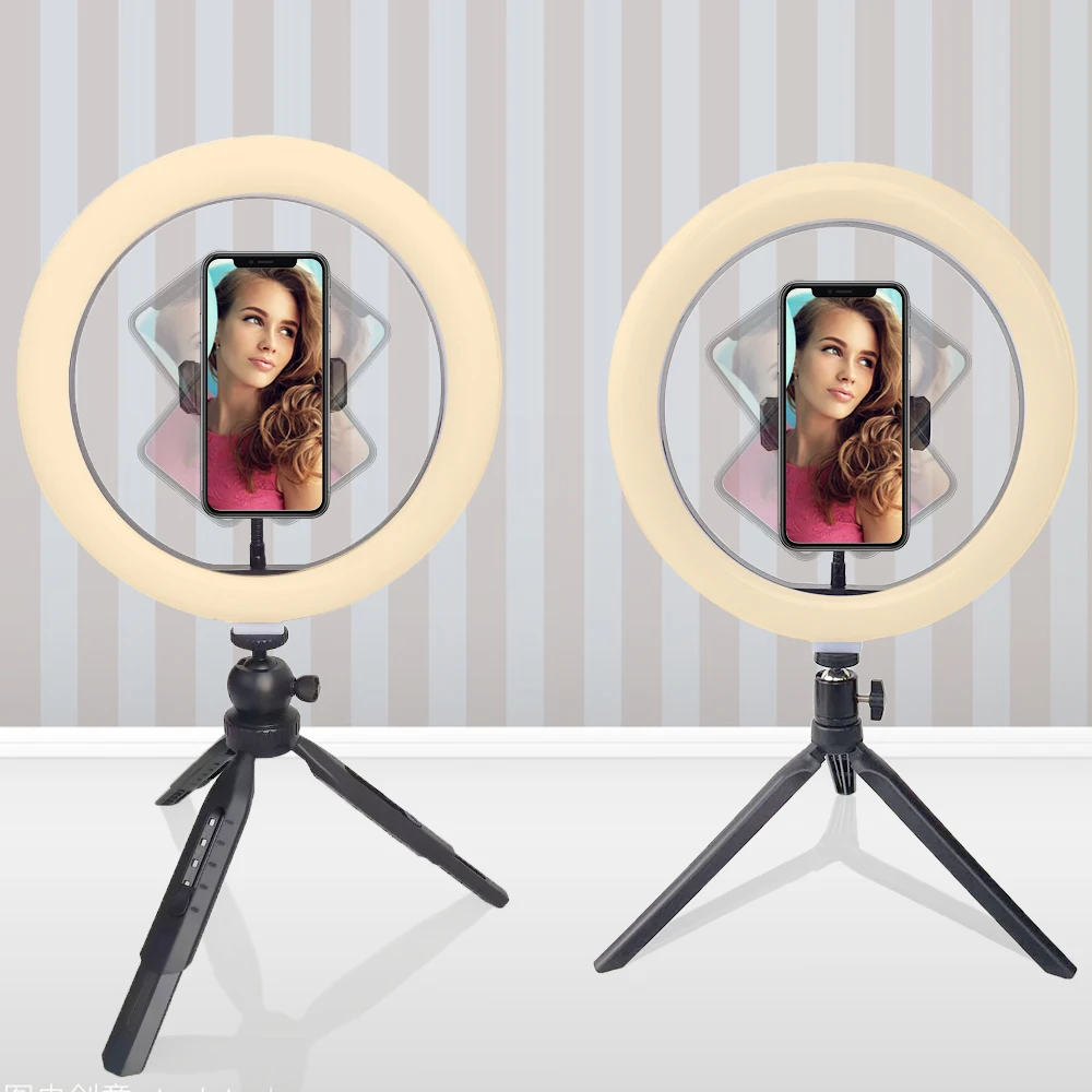 10 inch selfie ring light led with phone holder tripod stand for video camera