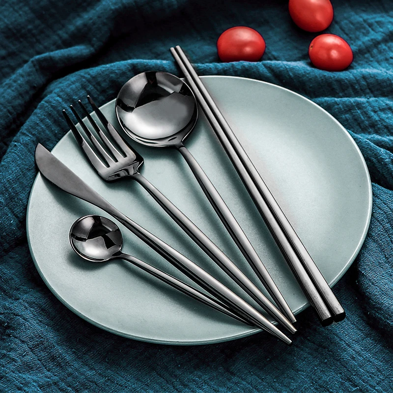 New Thin Light Dinnerware Design Gold Plated Stainless Steel Silver Cutlery Spoon Fork Sets for Home