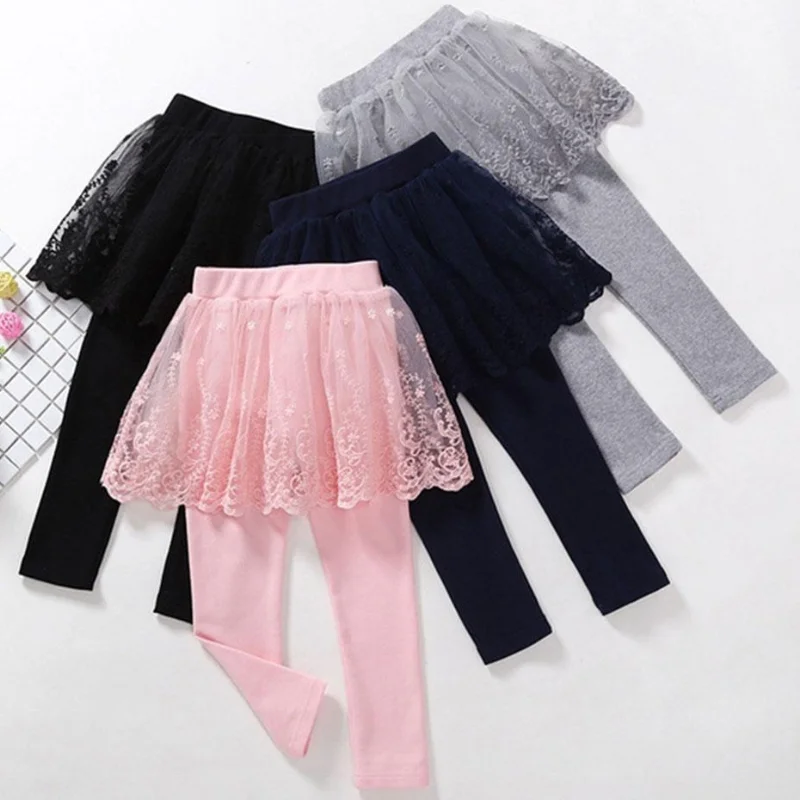 Girls Cute Skirt Pants Spring and Autumn Navy Princess Skirt Baby Girls Pink Gray Black Pants Lace Culottes Leggings Clothes