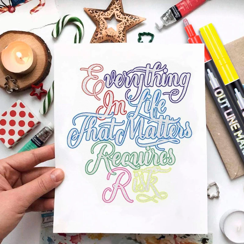 Double Line Outline Pens 20 Colors Painting Diy Sketching Child Color Pen Writing Drawing Pens Outline Metallic Markers