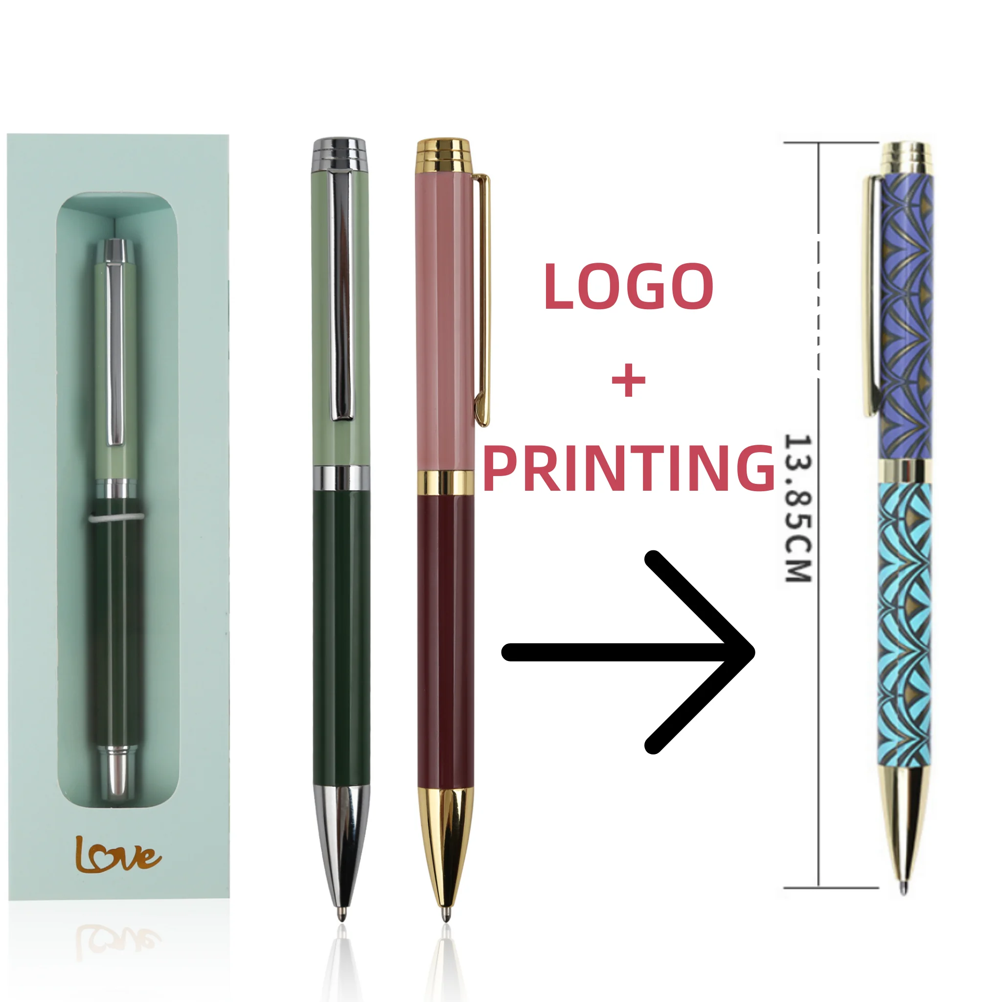 TTX Promotional Advertising Heat Transfer Press Printed Custom Logo Brand Gift Metal Ballpoint Roller Pen With Metal Clip