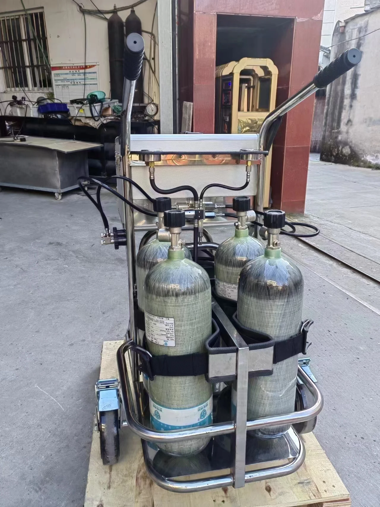 Hot Sale SCBA Emergency Rescue Long Tube Trolley Air Breathing Apparatus Cart For Fire Fighting Equipment