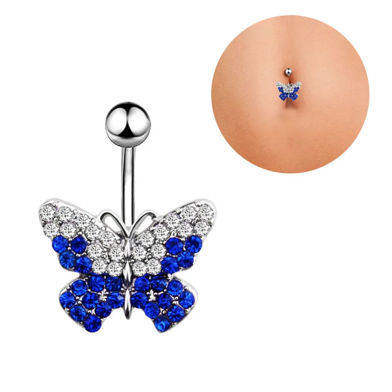 
Navel Piercing Medical Surgical 316L Stainless Steel Hypoallergenic Belly Button Butterfly Shape CZ zirconia body jewelry 