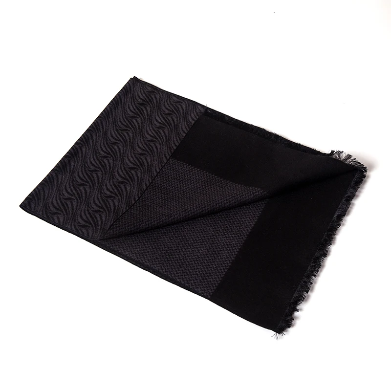 Mens Zebra Brushed Pure Silk Reversible Black Grey Scarf For Winter
