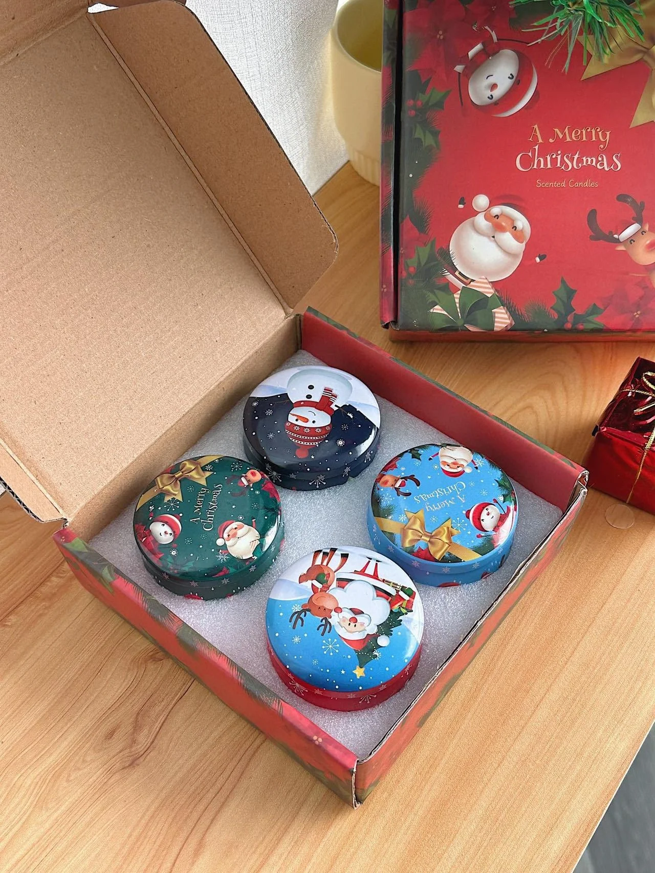 4pcs/pack Christmas Gift Box Tin Scented Candles Wholesale Custom Soy Wax Candle Tin Set Xmas Gift