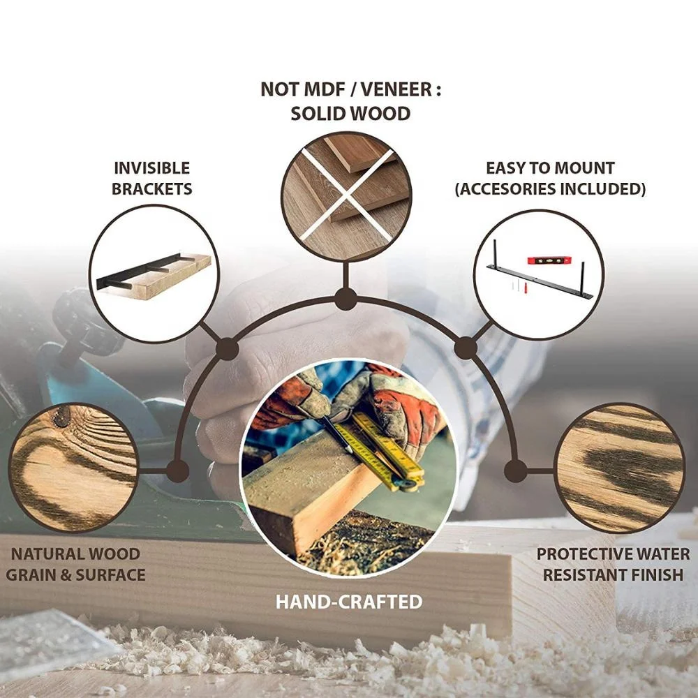 
YG CRAFT Rustic Fireplace Mantel Floating Shelf / Solid Pine Wood - Wall Decor, Mounted Farmhouse Shelving 