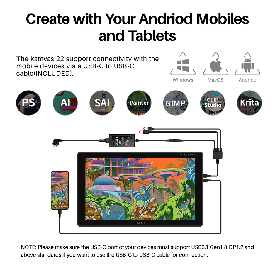 2020 HUION 21.5 inch Kamvas 22 anti-glare screen 120%s RGB pen display monitor