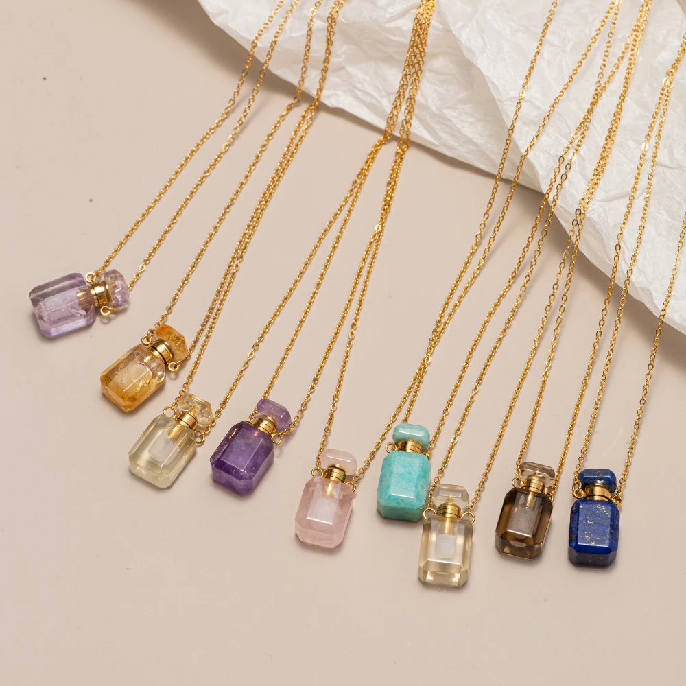 Mini Natural Stone Essential Oil Diffuser Perfume Aromatherapy Bottle Pendant Necklace Jewelry with Golden Silver Chain Necklace