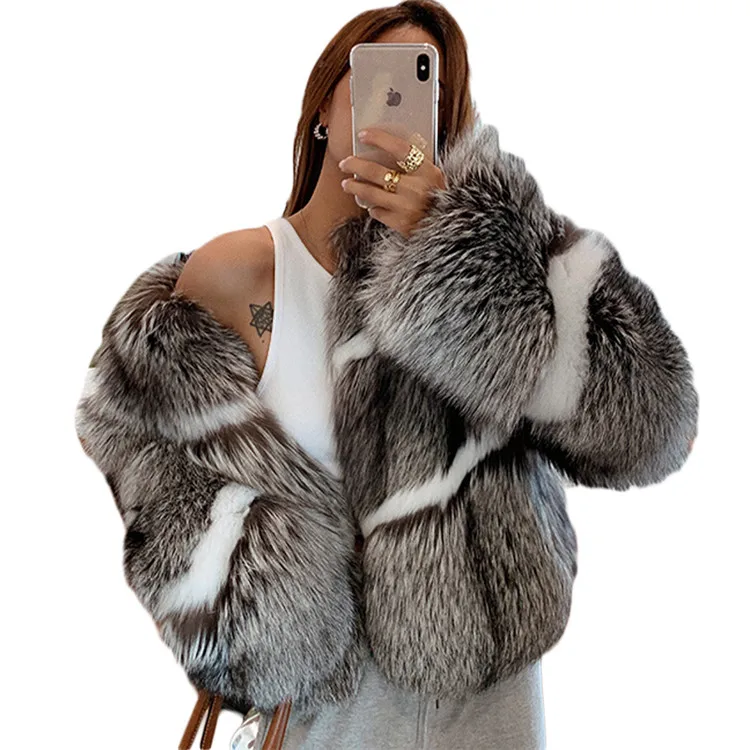 Dyed Winter Fake Coats Korean Style Luxury Knitted Modern Natural Mink Fur Coat