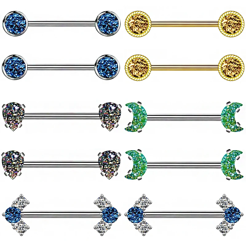 2024 sexy customized crescent moon high sexy girl non piercing silver gemini nipple rings piercings for men