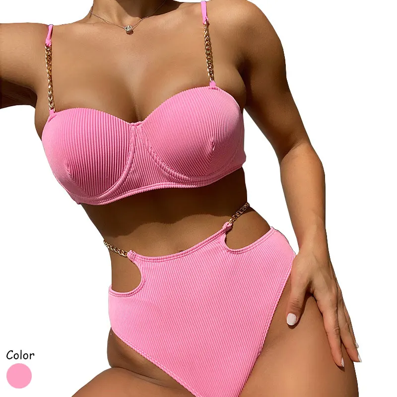 Micro Biquini Sexy Hot Pink Bathing Suit Fashion Show Sexy High Waist Hollow Out Bikini Woman Swimwear Womens Bikini Swimsuits