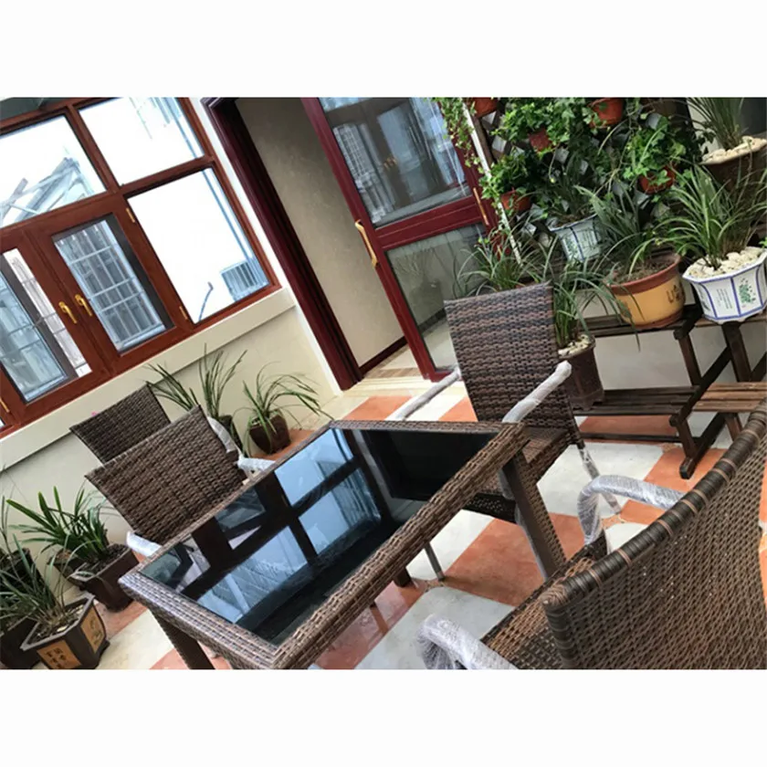 Outdoor Dining Table  Balcony Table and Chair set Glass Table and Rattan Wicker Chairs