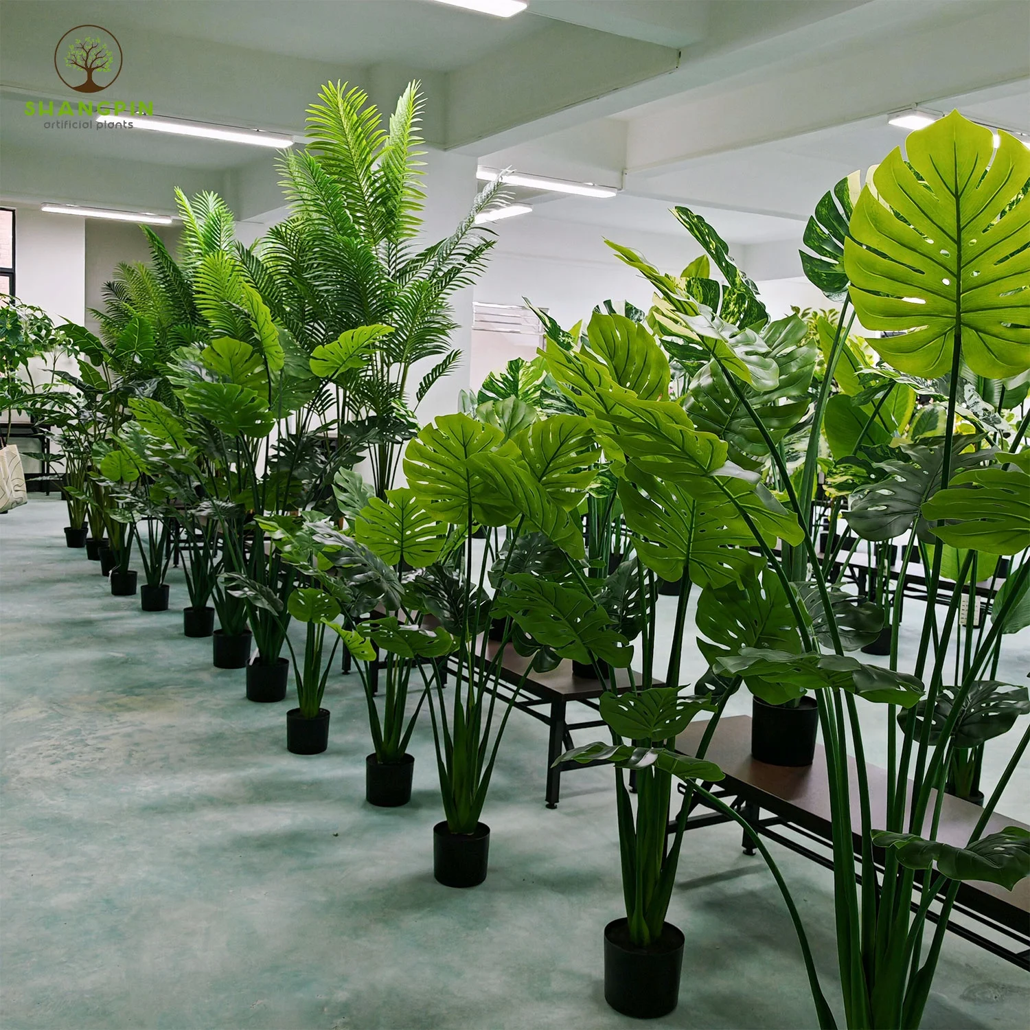 SP Artificial Plants Tree Home Decor Bonsai PE Plastic Pots Fake Garden Landscaping Modern Indoor Palm Plant