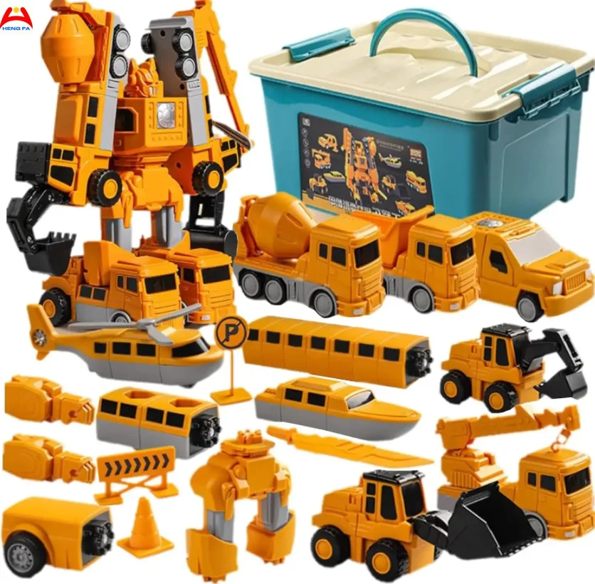 Magnetic Transform Engineering Car Assembled Toys DIY Deformation Construction Vehicle With Storage Box