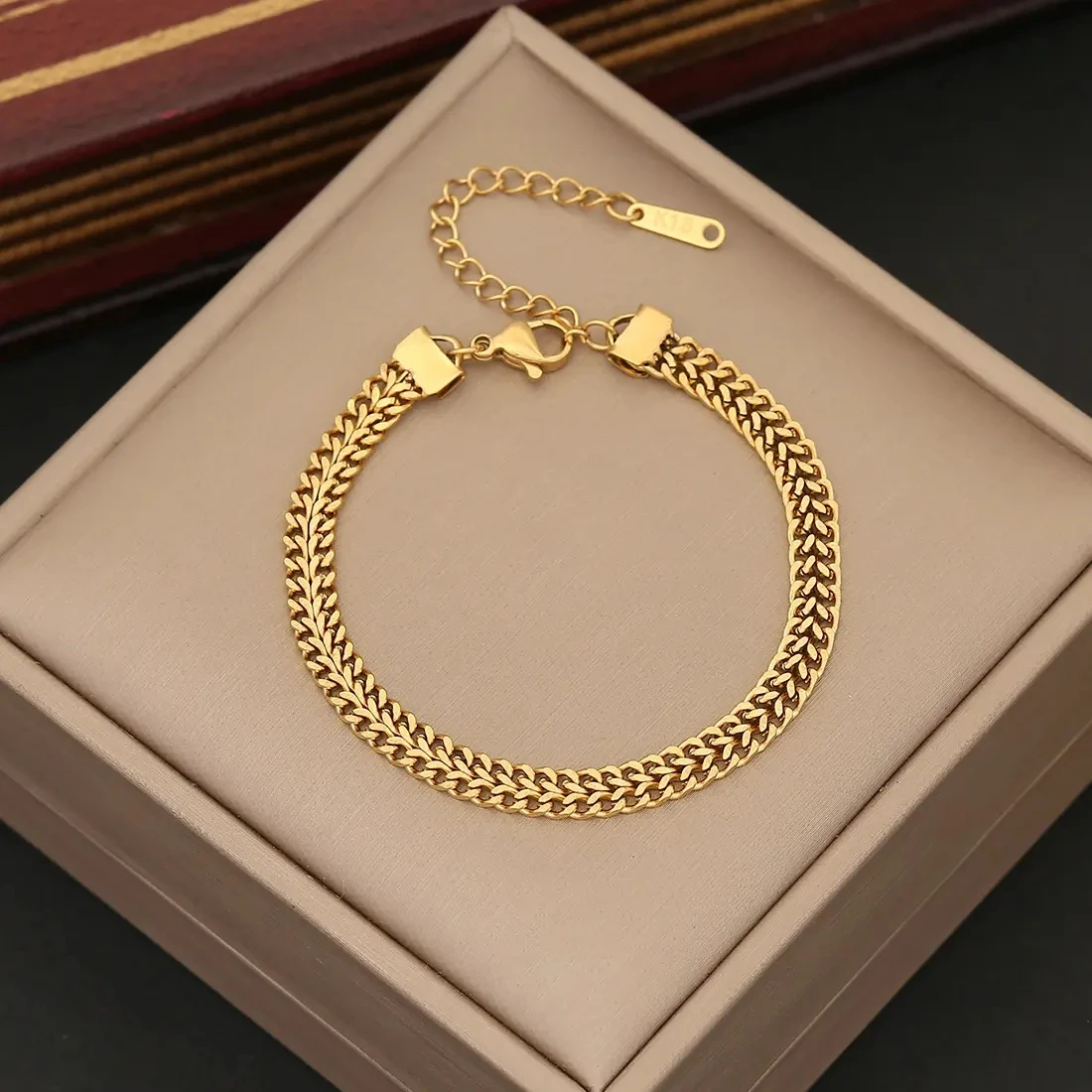 New style gold stainless steel Cross-border new jewelry Versatile stainless steel bracelet Personalized bead chain bracelet B500