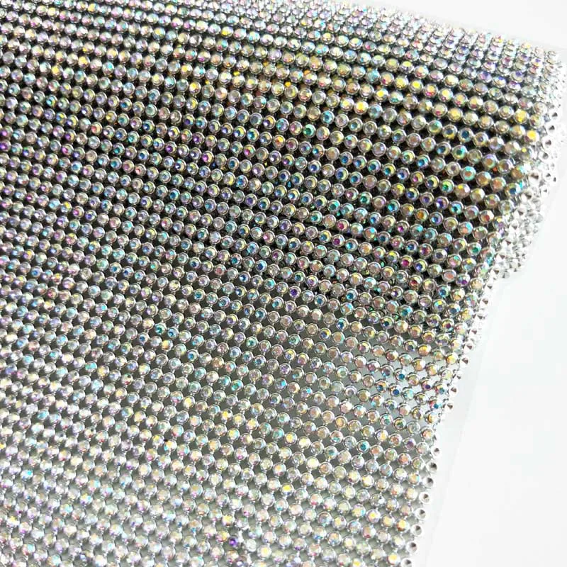 2MM Fashion Sparkling Silver Aluminum Metal Rhinestone Sheet Crystal Mesh Fabric For Garment Bags DIY