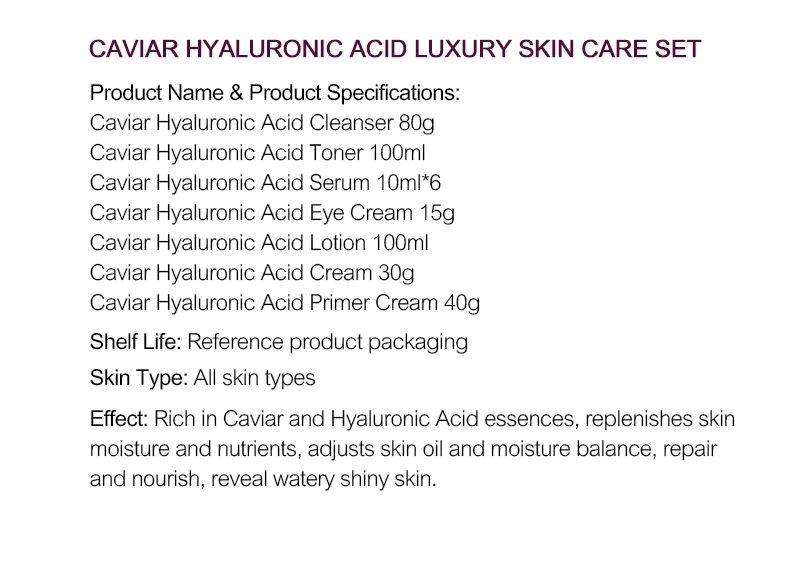Skin Care Product Kit Whitening Anti Ageing Eye Cream  Face Cleanser Serum Caviar Hyaluronic Acid Luxury Skin Care Set