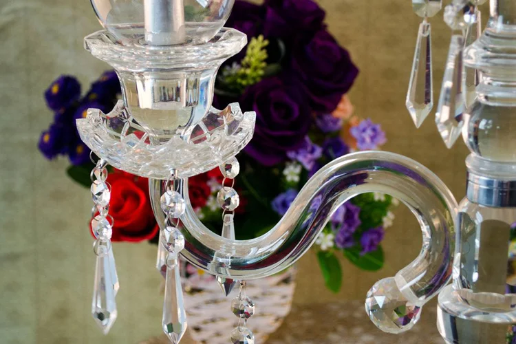 Wholesale tall crystal glass top 3 arms candelabras weddings table decor centerpieces tube candle holders with lampshade