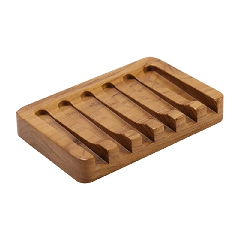 Wholesale Slanted Self Draining Bathroom Kitchen Countertop Teak Wood Kitchen Bathroom Soap Dish