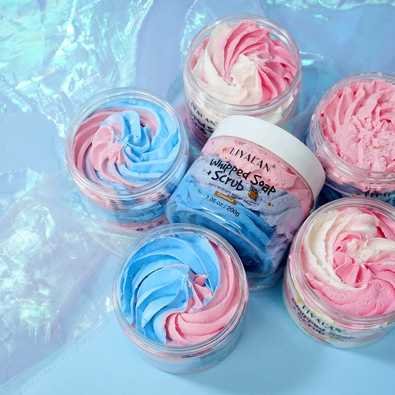 Private Label Organic Ice Cream Soap Base Bubble Bath Exfoliating Body Scrub Colorful Whipped Soap