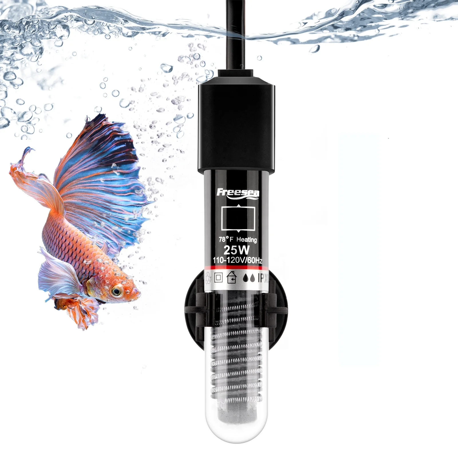 Freesea Wholesale FS-110 25W Fish Tank Submersible Heater 110V 120V 240V Aquarium Heater For Freshwater Fish Tank