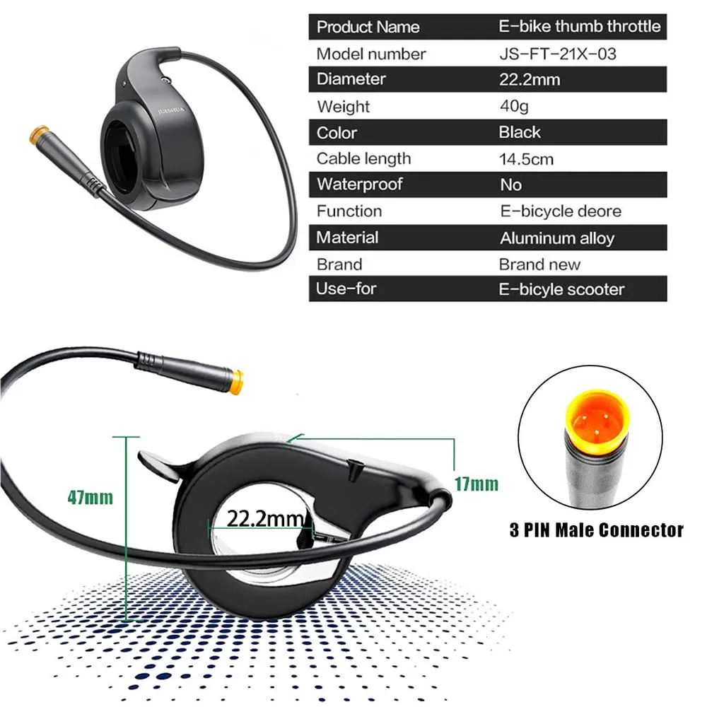 Jueshuai Electric Bike Thumb Throttle 3 Pin Male Connector Electric Bicycle Thumb Throttle Speed Handle Gas MTB Bicycle Parts