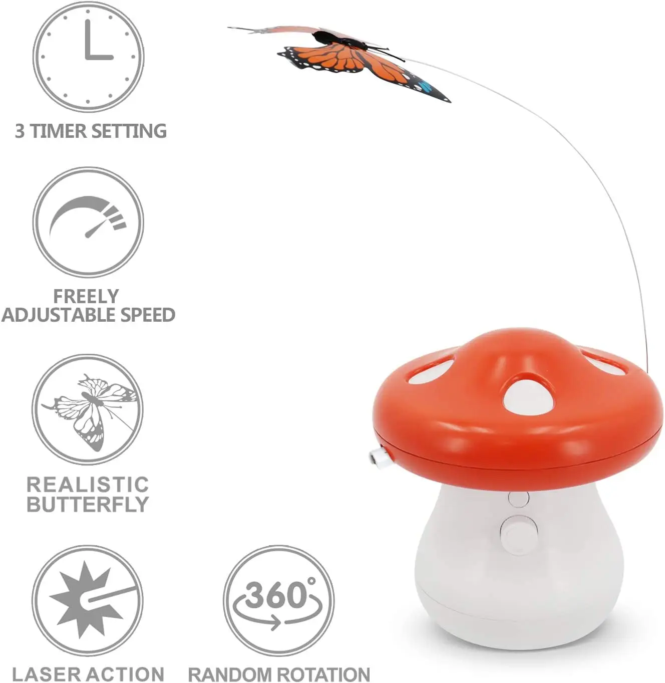 360 Degree Automatic Chasing Cat Laser Toy Realistic Fluttering Butterfly 2 in 1 Electronic Cat Toy