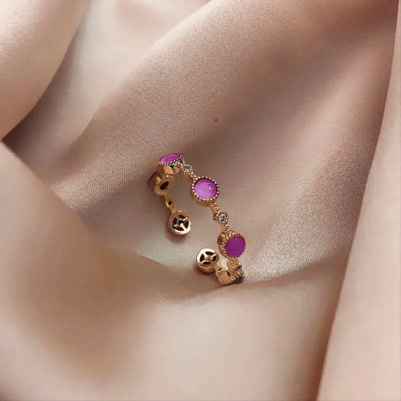 Opal Opening Ring Light Luxury Fashion Personality Ins Tide Small Round Cold Wind Simple Jewelry For Women Girl Friendship