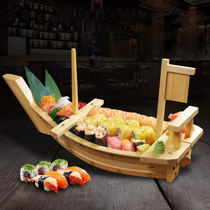 BAMBUS Serving Tray Popular Bamboo 35 Inch Wooden Sushi Boat With Individual Packaging For Sashimi Foods