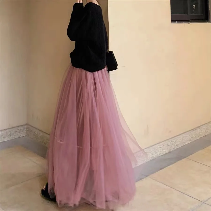 New Adult Girls Long Elegant Tulle Tutu Skirt Pettiskirt for Daily Wear Dance Wear