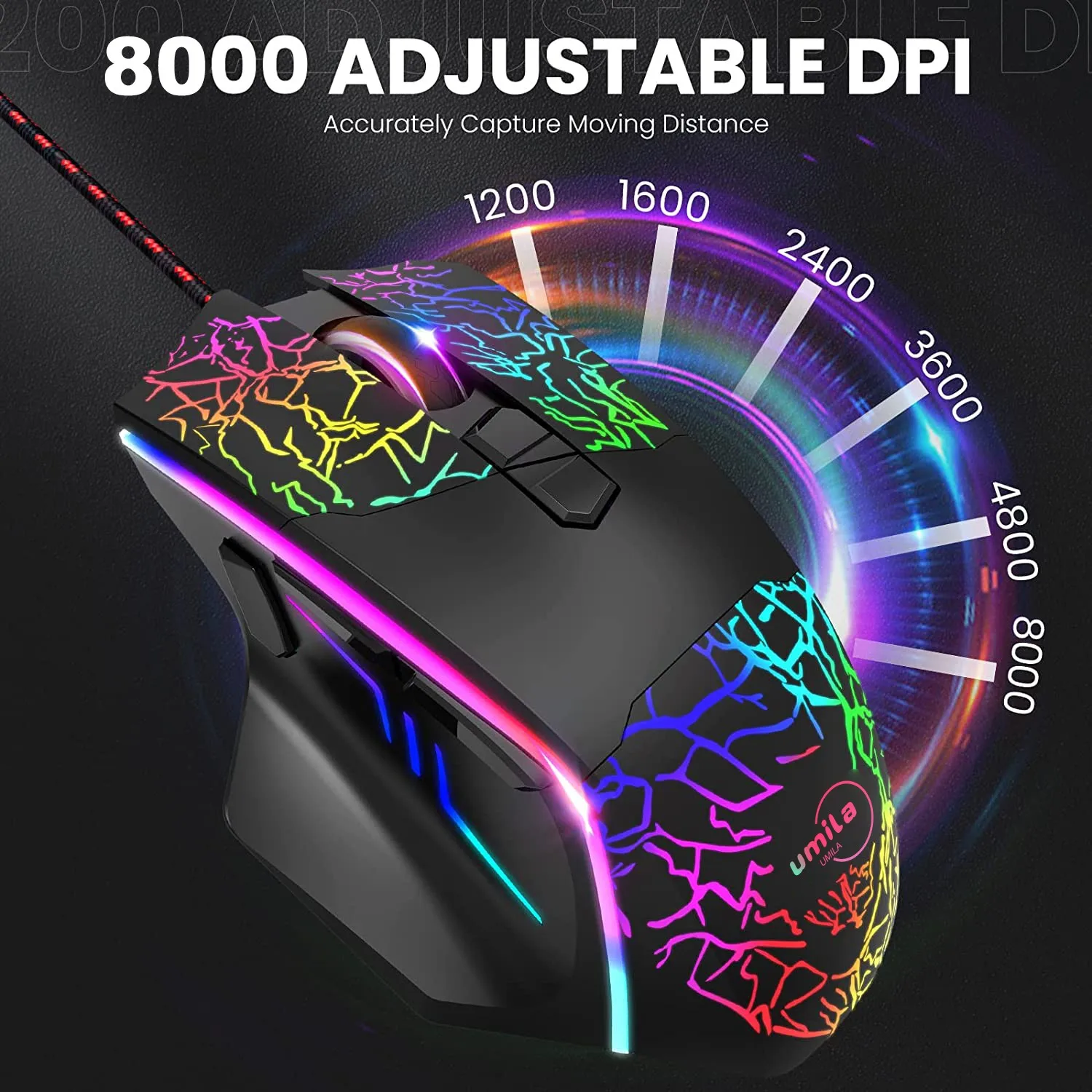 OEM Manufacture New 8000dpi RGB Backlit Wired Gaming Mouse PC Laptop E-sports Right-handed Gamer Mouse Luminou USB Connection