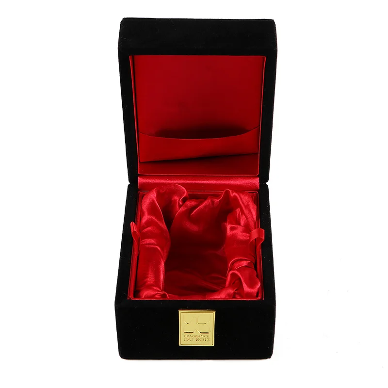 High Quality Customized Gift box Black velvet perfume bottle single packaging red silk gold lock wooden perfume box