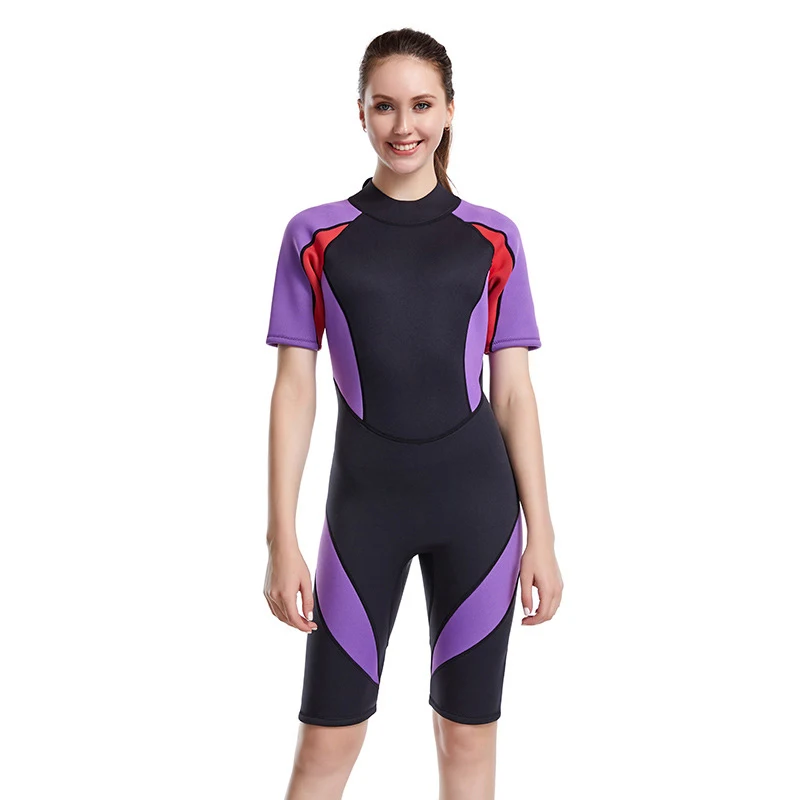 Factory supplier high quality neoprene surfing women short stitching sun protection swimsuit wetsuit