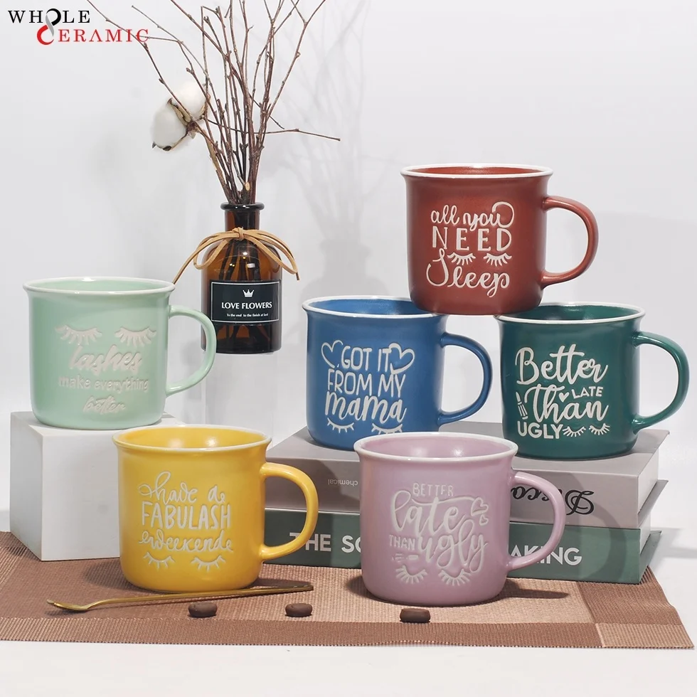 Customizable made ceramic printed travel camping coffee diner mugs cup box custom shaped with logo printing low moq