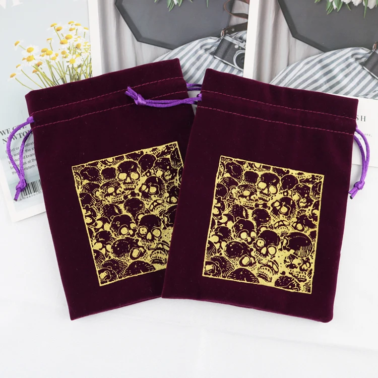 Hot product purple pouch jewelry velvet drawstring bag with Gold Printing Logo,velvet bag jewelry packaging with drawstring