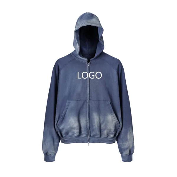 Тяжелая стираемая старая толстовка на молнии с капюшоном Осень-зима Мужская 100% хлопковая махровая ткань свободная и универсальная